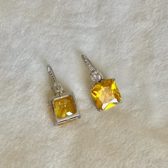 Yellow Diamond Dangle Drop Earrings New - Picture 5 of 6